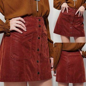 New Free People Come a Little Closer button front faux leather a-line mini skirt